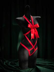 SpicyHot 1 pieza Mono con correas de bondage con lazo sexy, Día de San Valentín - Rojo - Ver 6