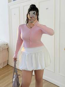 CovetEZ 大码轻薄针织空调开衫女秋冬装 - 粉色 - 查看 3