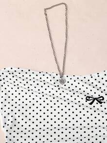 SHEIN 少女白色针织休闲简约波点印花不对称褶皱短款上衣，适合春夏穿着，休闲百搭，可打造个性造型，日常穿着 - 白色 - 查看 3