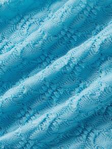 SHEIN MOD 蓝色镂空针织提花复古V领短款喇叭袖系带开衫——适合度假、约会、野餐、派对、舞会、节日和生日穿着；复古浪漫 - 淺藍色 - 查看 4