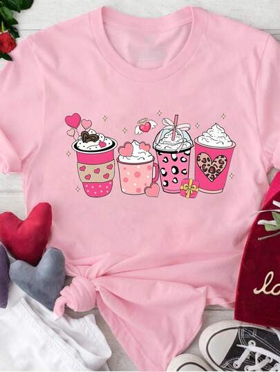 EMERY ROSE 女士短袖休闲情人节T恤，简约女式上衣