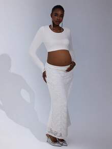 Cheriluna Maternity Maternity Lace Long Sleeve Maxi Dress, 2pcs Set For Pregnancy Photo Shoot - White - View 1