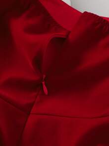 Ontre 少女纯色长袖休闲优雅收腰针织连衣裙 - 酒紅色 - 查看 5