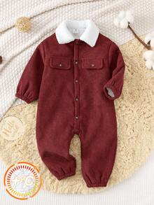 Baby Boys Thermal Lined Jumpsuit, Thickened Warm Turtleneck Long Sleeve Outfit, Comfortable Versatile Casual Cute Simple Basic Style, Suitable For Indoor, Outdoor, Daily Wear, Sports, Play, Party, Photo Shoot, Halloween In Autumn/Winter