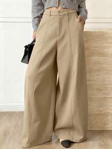 DAZY Solid Color Thermal Lined Thick Harem Pants, Casual Street Style Women's Trousers, Autumn/Winter - Khaki - View 4