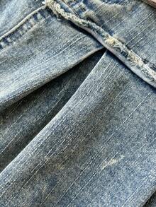 SHEIN EZwear Y2K Thời Trang Thắt Lưng Quần Jeans Giặt Viền Xỉn Cổ Điển Cho Nữ Chân Váy Mini - Rửa trung bình - Xem 5