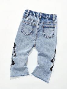 SHEIN Baby Boy Urban Street Flame & Thorn Graphic Pattern Blue Denim Stretch Skinny Ripped Jeans Fall Winter Spring Summer, Jeans, Summer Jeans, Skinny - Light Wash - View 3