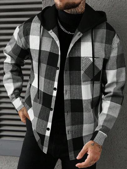 Manfinity Homme Herr Casual Rutig Huvajacka, Höst/Vinter