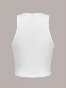 SHEIN EZwear 休閒櫻桃圖案白色修身女士背心，夏日風格