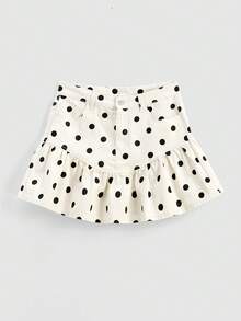 SHEIN MOD Saia Denim Curta Feminina Plissada com Babados e Bolsos em Estampa de Poá, Versátil e na Moda, Ideal para Ano Novo, Natal, Festas, Praia e Uso Casual - Preto e Branco - Visão 7