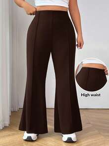 SHEIN PETITE CURVE Plus Size Fashionable Versatile Solid Color Flare Suit Pants Autumn Winter For Women - Coffee Brown - View 7