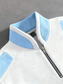 PAVTROS 男士秋冬撞色半拉链套头卫衣，字母印花，时尚百搭，适合室内外穿着 - 彩色 - 查看 5