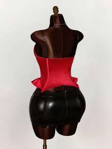 Amplova Áo hai dây satin phối ren vá cỡ lớn, ôm eo, thích hợp cho lễ Halloween - Nhiều màu - Xem 8