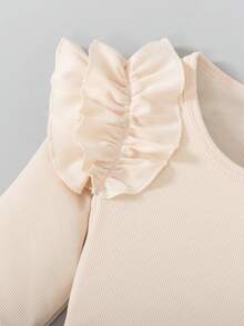 Sweetra 青少年女孩荷叶边肩长袖上衣 + 短裙两件套 - 杏色 - 查看 4