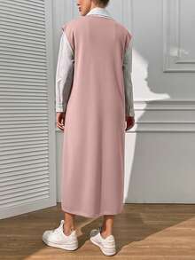 EURMUSE V Neck Sleevless Midi Dress With Slit - Dusty Pink - View 3
