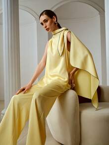 ZEYLAH 两件套荷叶边上衣和抽绳宽松长裤，休闲春夏装 - 鵝黃色 - 查看 1