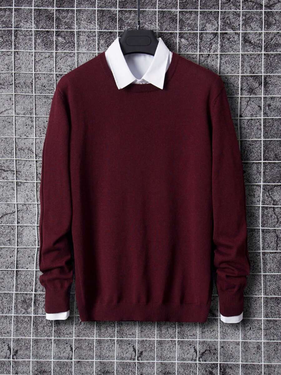 Manfinity Homme 男士纯色罗纹针织衫（不含衬衫），适合秋冬季节，长袖上衣