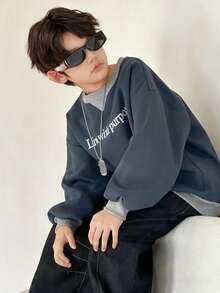 DAZY 青少年男孩字母印花落肩长袖休闲宽松卫衣