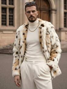 Manfinity NXTstreet Men's Retro Long Sleeve Faux Fur Coat, Fashionable For Autumn/Winter