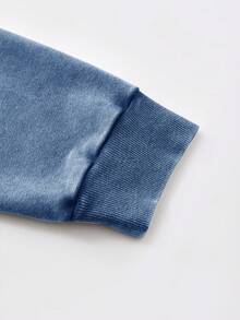 ROMWE MEN Betty Boop | ROMWE Men's Washed Letter & Figure Graphic Loose Fit Hoodie - Blue - View 3