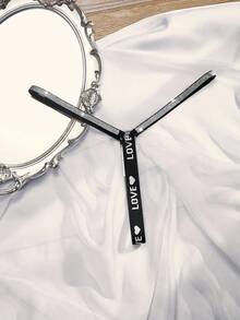 SHEIN 女士超黑针织内衣，饰有水钻链条和爱心图案，适合外出穿着 - 黑色 - 查看 1