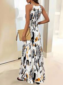 SHEIN Clasi Váy dây mảnh in họa tiết hoa nhiệt đới gợi cảm cho nữ - Màu be - Xem 2