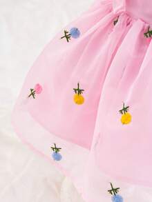 SHEIN 女婴可爱花卉刺绣荷叶边下摆无袖连衣裙，舒适柔软时尚休闲连衣裙，适合春、夏、秋季穿着，适合外出、聚会、送礼。 - 粉色 - 查看 7