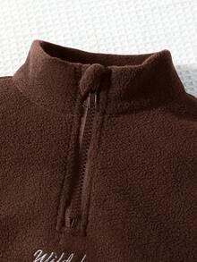 SHEIN 2pcs/Set Boys' Letter Embroidered Half-Zip Stand Collar Long Sleeve Hoodie And Sweatpants