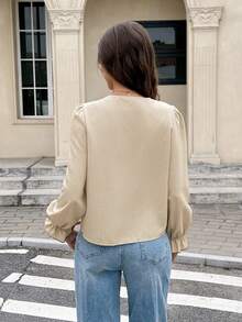 Serisse Áo sơ mi dài tay thêu nút thanh lịch thời trang nữ - Màu be - Xem 2