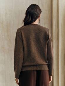 Anewsta Áo len thu đông thanh lịch, sang trọng, thêu kim sa và đính đá, cổ tròn - Màu nâu  Mocha - Xem 3