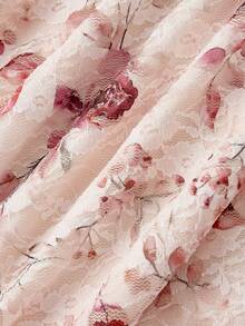 SHEIN MOD 杏色花卉印花蕾丝迷你连衣裙，饰有荷叶边和蝴蝶结——可爱复古浪漫的宫廷风格，非常适合约会、派对、舞会、节日和生日穿着。 - 彩色 - 查看 4