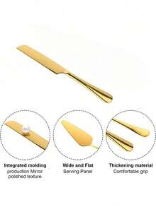 1/2pcs Gold Stainless Steel Cutlery, Cheese Bread Knife And Shovel Set, Cake Knife And Shovel Set, Cake Cutting Set, Pizza Shovel, Dessert Cake Knife, Suitable For Pizza, Cake, Pie, Bread, Ideal For Restaurants, Weddings, Birthday Banquets, Party, Christmas Gift, Thanksgiving, Kitchen, Christmas Gift Back To School,School Supplies - Multicolor - View 17