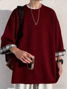 Claim Dot 男士宽松撞色格纹休闲圆领落肩T恤