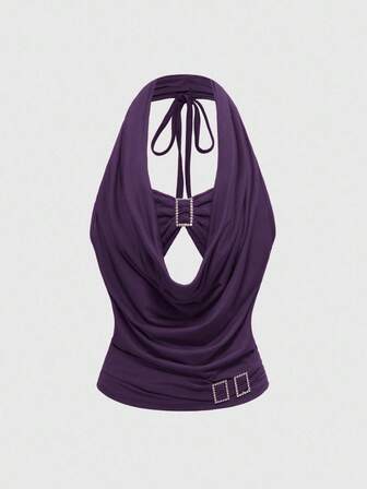 J-Fashion Top de mujer 2 en 1 con cuello drapeado y cintura recogida en estilo Y2K