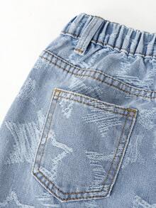 SHEIN ChillGRL 酷炫女孩休闲迷彩牛仔裤 - 淺色水洗藍 - 查看 3