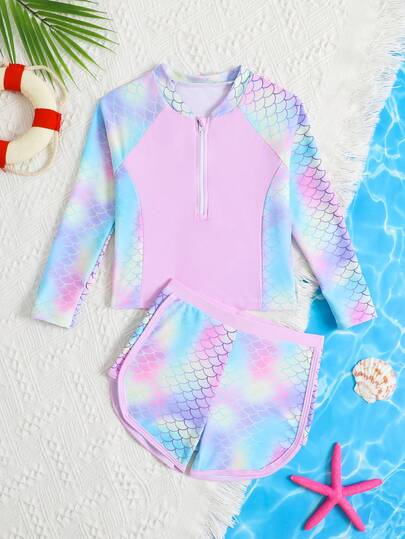 SHEIN Young Girl Mermaid Scale Ombre Zip-Up Long Sleeve Top And Shorts 2-Piece Tankini Set Kids Swimsuit​ Children's Swimwear Young Girl Fish Scale & Mermaid Print Ruffle Trim Tankini Summer Beach 2pcs/Set Girls Young Girl Cute Fish Scale Print Long Sleeve Tankini Two Pieces Swimsuit Summer Holiday Rash Guard Swimsuit Young Girl Long Sleeve Swimsuit Toddler Girl Rash Guard Swimsuit Baby Girl Rash Guard Swimsuit Toddler Rash Guard Girl Swimwear For Baby Girl Toddler Girl Swimsuit Swimwear For 4-7 Years Old Girl Toddler Girls Swimwear Kids Clothes For Cruise Ocean Girls Clothes Under The Sea Bathing Suit Toddler Girl Toddler Girl Under The Sea Bathing Suit Matching Family Swimwear Mermaid Swim Suit For Girl Girl Swim Long Sleeves Set Swimsuit Long Sleeve And Shorts With Zipper Set For Youth Rashguard Swimsuit For Girls Neon Mermaid Swimsuit For Girl