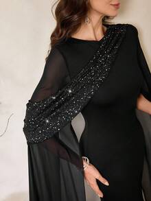 Al Najma Damen Silber Folie Schal Kragen Meerjungfrau Kleid, elegant für Bankette und Partys