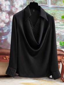 SHEIN Clasi 大码梭织优雅通勤秋季衬衫 - 黑色 - 查看 7