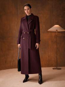 MOTF PREMIUM ABRIGO LARGO AJUSTADO CON CINTURÓN, CUELLO DE SOLAPA, DOBLE BOTONADURA Y PLIEGUE DELANTERO PARA OTOÑO/INVIERNO - Burdeos - Ver 8