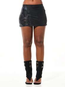 SUMWON WOMEN Minigonna aderente in rete con stampa animalier pantera, vita alta con dettaglio legato ai lati, adatta per feste, club e festival