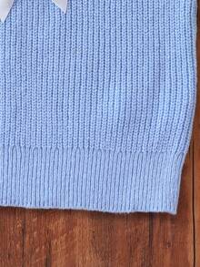 Vestido de suéter de punto con cuello alto y lazo para niñas preadolescentes - Azul - Ver 6