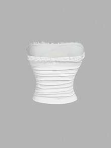 SHEIN MOD 休闲樱桃印花抹胸上衣 Y2K 图案T恤 女式上衣，锐舞上衣，抹胸上衣 - 紅白色 - 查看 8