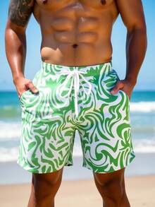 Manfinity VDAYZ Męskie letnie szorty plażowe z nadrukiem na całej powierzchni i ściągaczem w pasie