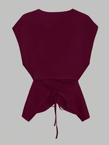 SHEIN Clasi 女士纯色梭织无袖系腰露脐上衣，优雅夏季吊带衫 - 中紫紅色 - 查看 2