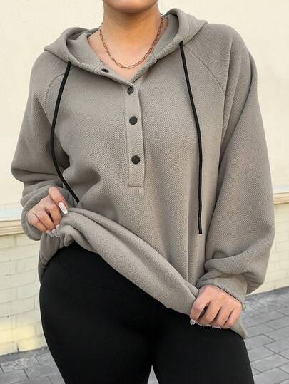 Dazy Plus 大码女式纯色街头风宽松卫衣，半开衩下摆，保暖内衬，加厚款，秋冬卫衣