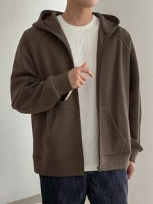 DAZY 男士纯棕色卫衣，秋季款 - 棕色 - 查看 5