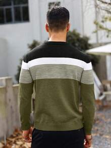 Manfinity Mode Men's Casual Commuter Contrast Striped Pattern Sweater, Autumn/Winter Men Sweater Top Long Sleeve Tops For Men Men Full Sleeve Tshirt Men Knit Tops Jumper For Men - Army Green - View 2