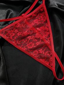 SpicyHot Bộ 4 món: Váy lót ren có gọng cỡ lớn + Quần lọt khe + Miếng dán nhũ hoa, Gợi cảm cho ngày Valentine - Đỏ - Xem 6