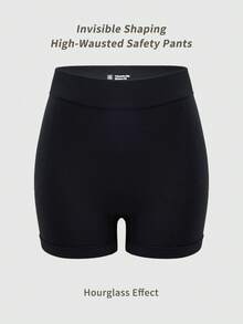 1pc Women's Seamless High Waist Solid Color Briefs - Black - View 8