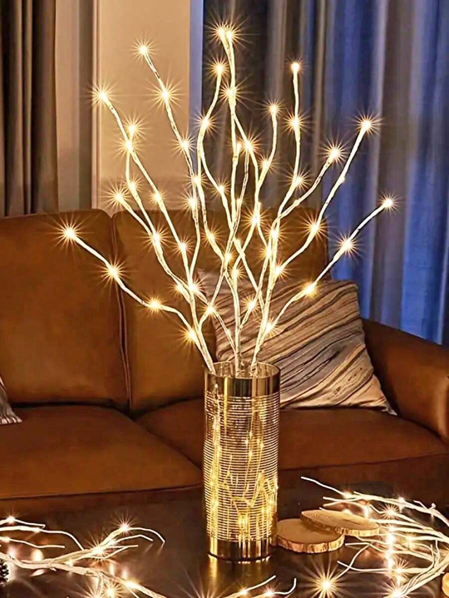 1个20颗LED灯珠的白色仿真树枝灯，北欧风格，桦树枝造型，电池供电，室内桌面装饰灯，树枝造型的仙女夜灯，圣诞节家居装饰灯，建议多买几个。